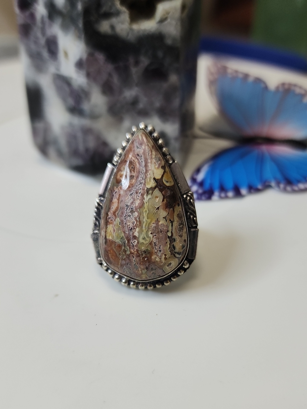 Teardrop Jasper Statement Ring - Brown & Green